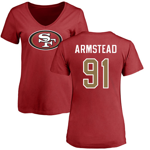 San Francisco 49ers Red Women Arik Armstead Name and Number Logo #91 NFL T Shirt